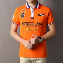 Primavera y novedad de verano Polo para hombres Países Bajos naranja fútbol mundo Lovest Royal ocio deportes algodón bordado Tops