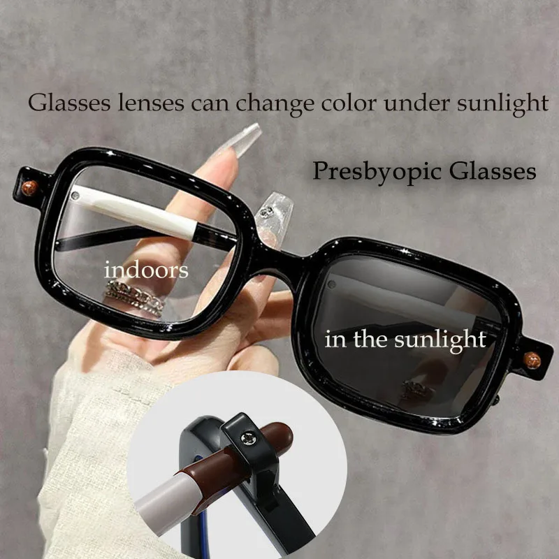 Photochrome Lesebrille: Grau getönt + UV-beständig 0+1.0+1.5+2.0+2.5+3.0+3.5+4.0, stabiles Scharnier, rutschfeste Bügel
