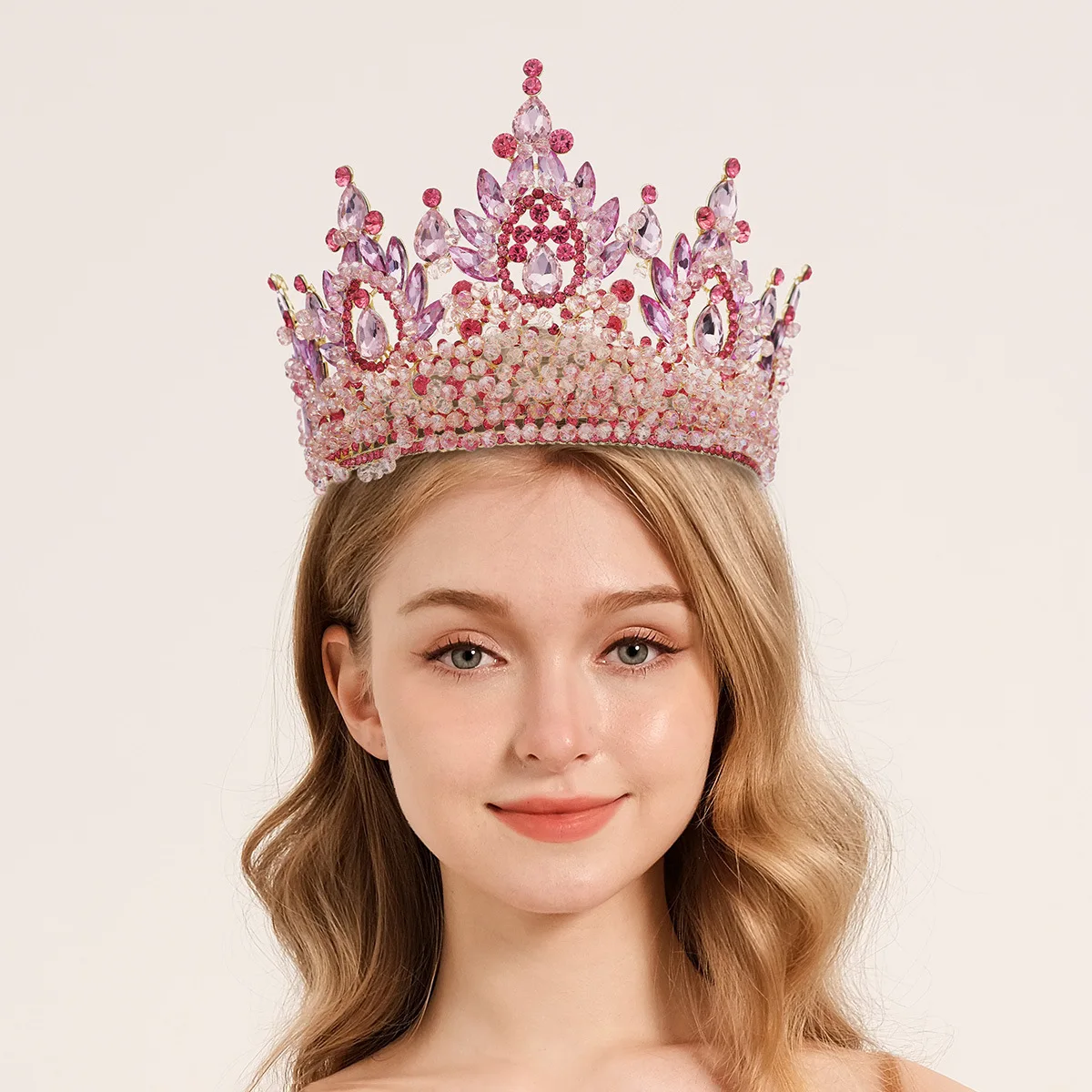 

Baroque Queen Crowns For Pageant Miss Universe Crystal Big Bridal Tiara Crown For Wedding Quinceanera Bride Diadem Headpiece