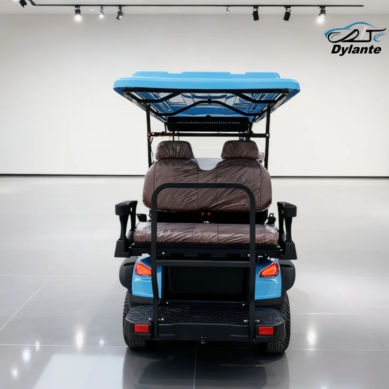 Carros de golf eléctricos 4 pasajeros Proveedor confiable de China Plegable el parabrisas Espejo lateral del neumático todoterreno con luz giratoria