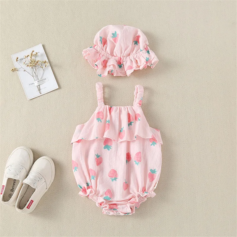 

Summer Small Kid Toddler Baby Girl Romper Set Cotton Fruit Print Newborn Jumpsuit Children Clothes Set for 3 6 9 12 18 24 Months