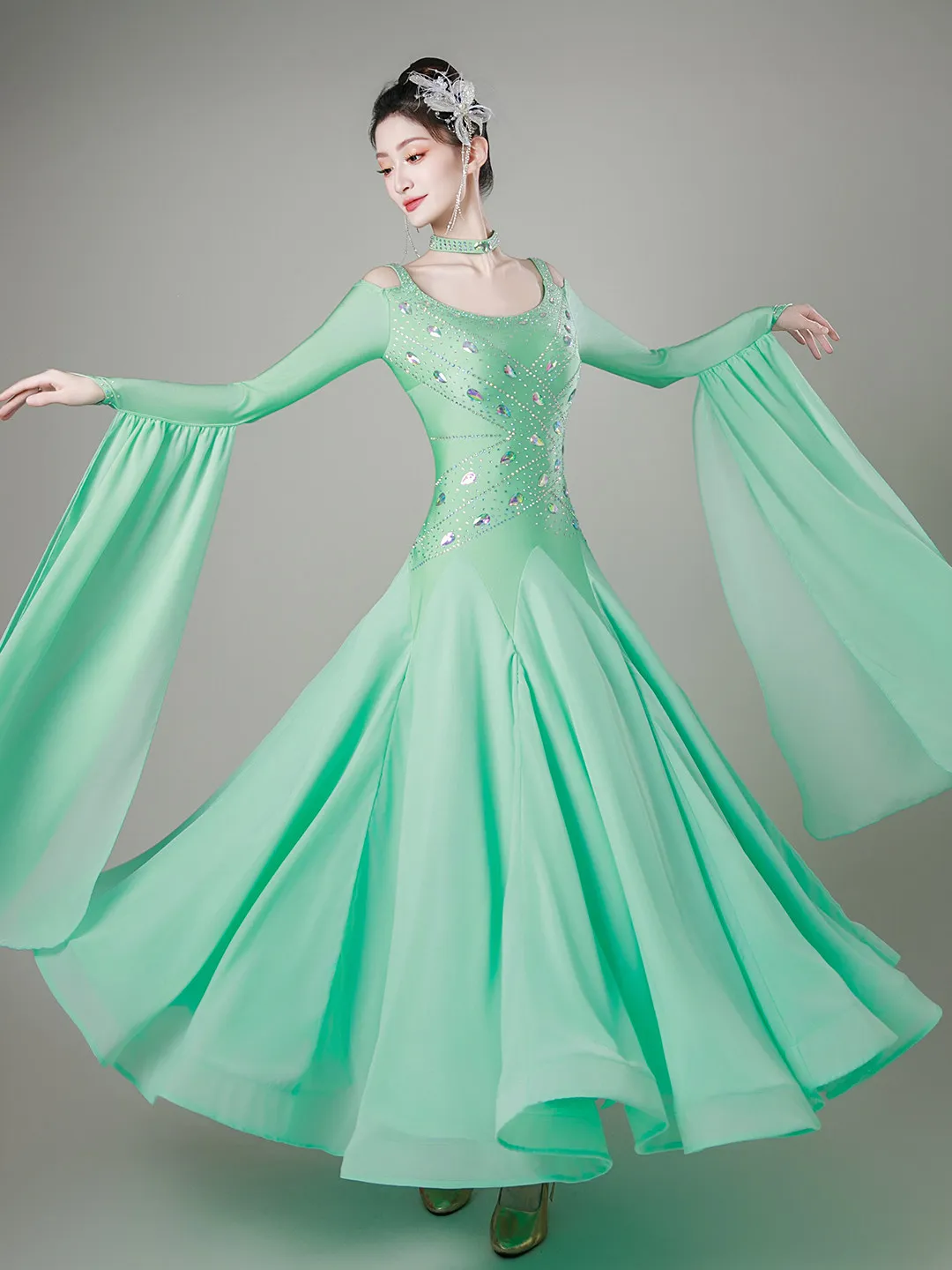 New 2026 Waltz Ballroom Competition Dance Dress Competition Professional Performance Costumes Green Blue Clothes Women's Dresses