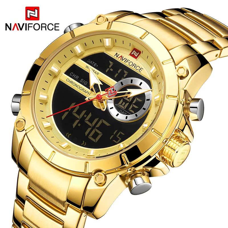 

NAVIFORCE Top Original Sports Wrist Watches For Men Quartz Steel Waterproof Dual Display Business Watches Relogios Masculino