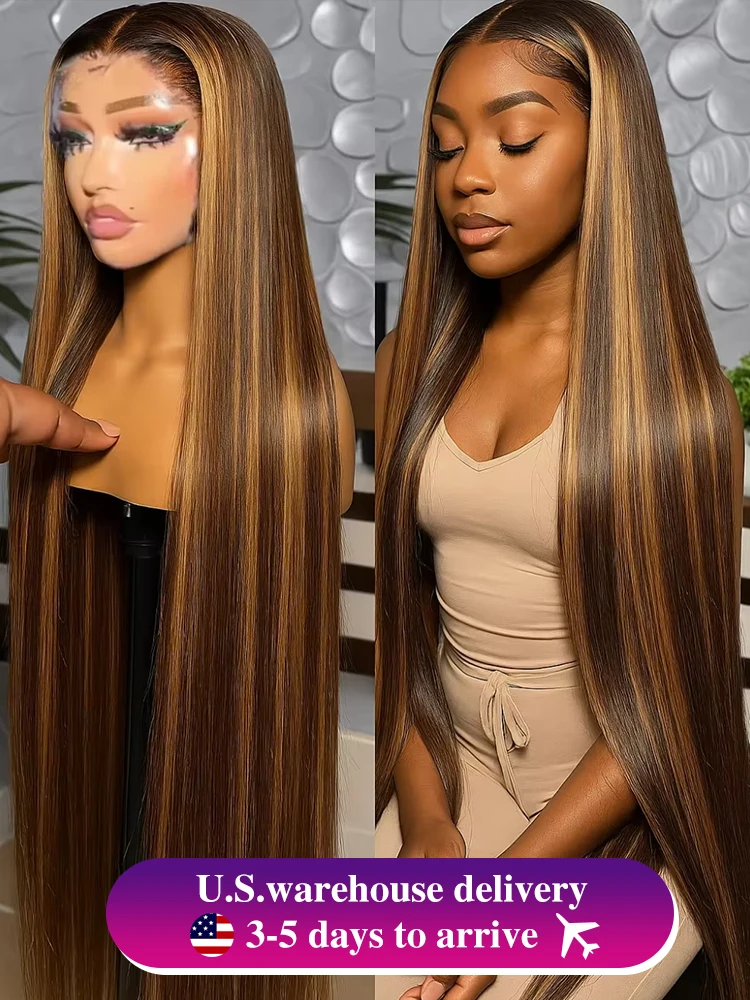 

P4/27 42 46 Inch Highlight Bone Straight 13x6 Human Hair Lace Frontal Wigs 220% Colored Ombre 13x4 HD Lace Front Wig For Women