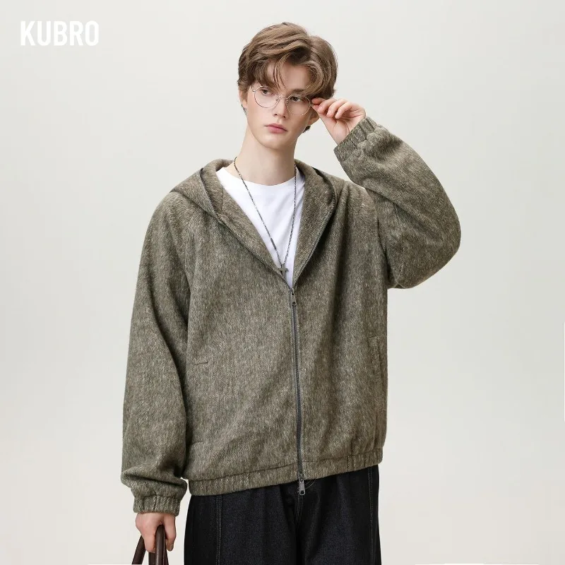 

Trendy Collection, Slouchy Tweed Jacket Fall and Winter Loose-fitting N Retro Couple's Hooded Jacket Coat Men's Loose Leisure