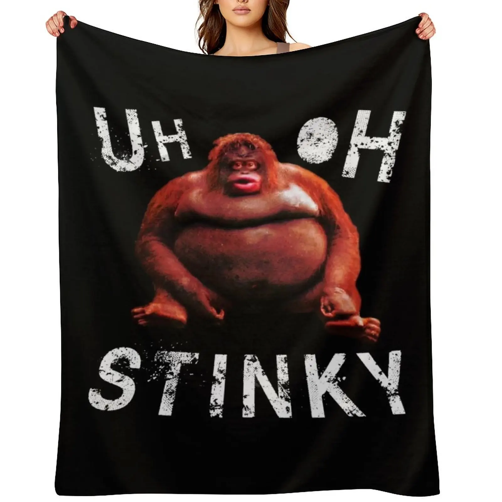 

Uh Oh Stinky Le Monke Funny Dank Meme Throw Blanket Personalized Gift Flannel Fabric Decoratives Baby Blankets