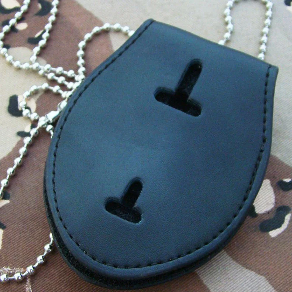 Black Leather US Police Badge Holder With Neck Chain Belt Clip Cosplay
