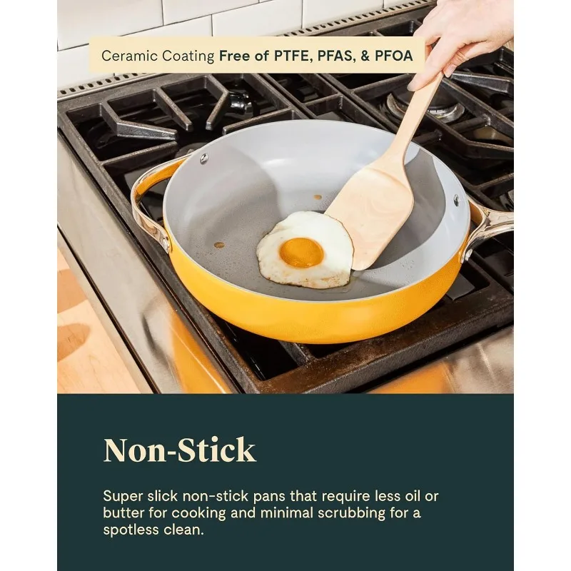 Nonstick Ceramic Cookware Set (12 Piece) Pots, Pans, Lids and Kitchen Storage - Oven Safe & Compatible with All Stovetops