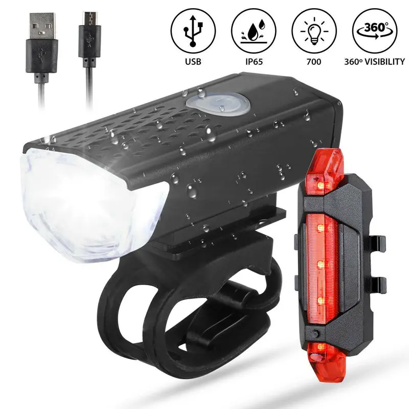 Mountain Bike dianteiro e traseiro LED Lights Set, Night Cycling Farol, USB, Segurança Aviso Taillight, Acessórios de bicicleta, MTB