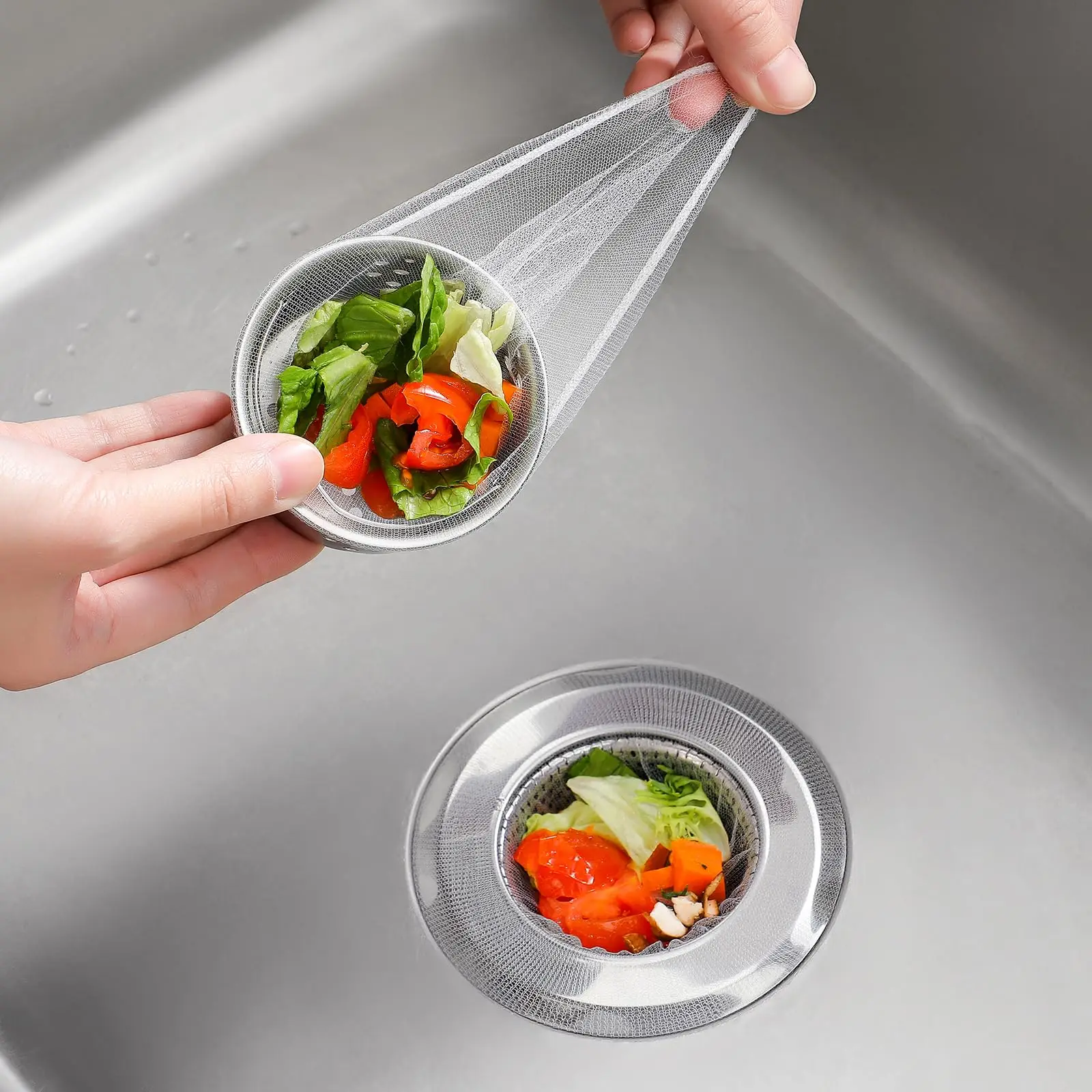 Confezione da 200 sacchetti in rete per filtro per lavello da cucina, coperture di scarico per lavello usa e getta anti-intasamento, reti filtranti per lavello da cucina essenziali, adatte a M