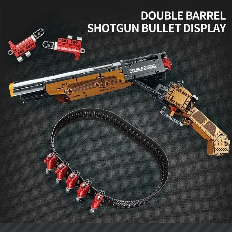 Reobrix 77028 Double Barrel Shotgun Model Building Blocks Military Classic Gun With Bullet Belt Bricks Toy Kis