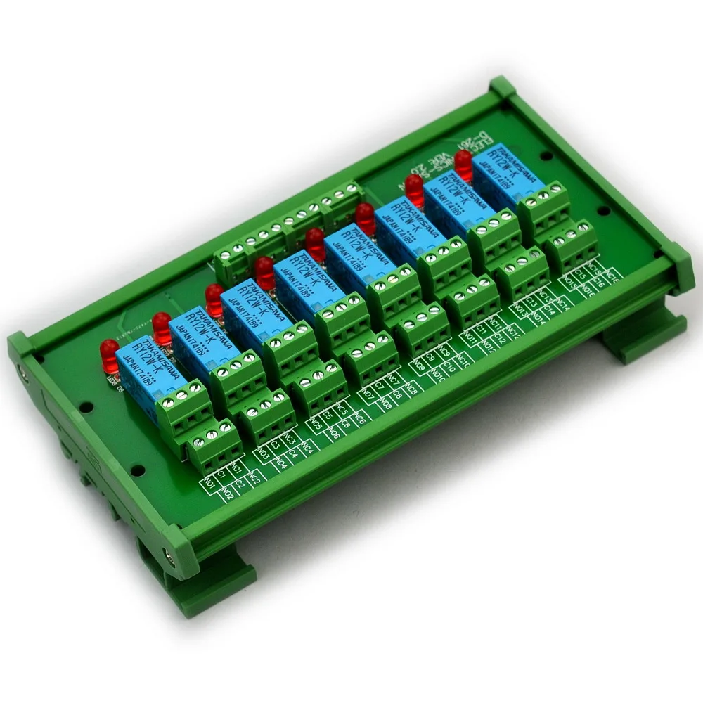 

ELECTRONICS-SALON DIN Rail Mount 8 DPDT Signal Relay Interface Module. (Operating Voltage: DC 12V)