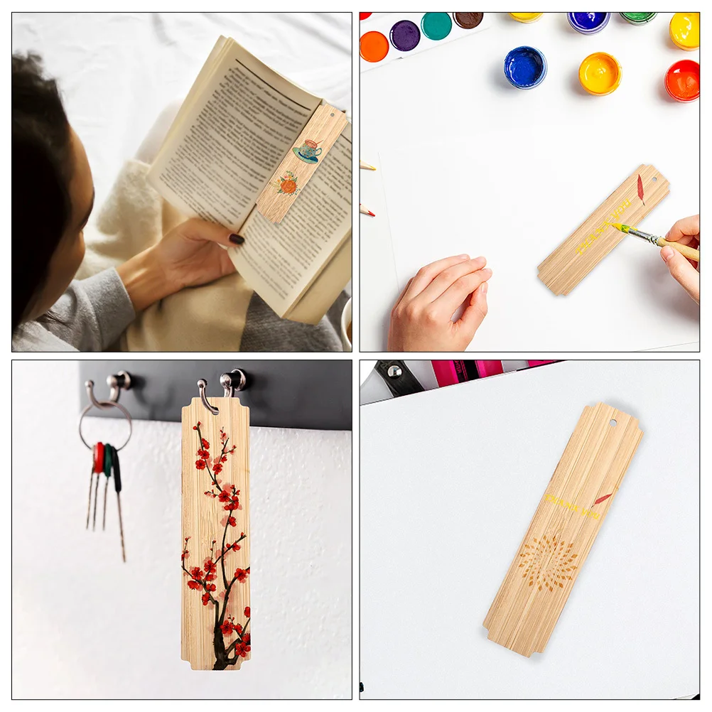 

10Sets Wooden Bookmarks DIY Blank Page Markers Reading Locators Creative Carving Bookmarks DIY Page Markers Unfinished Hangtags