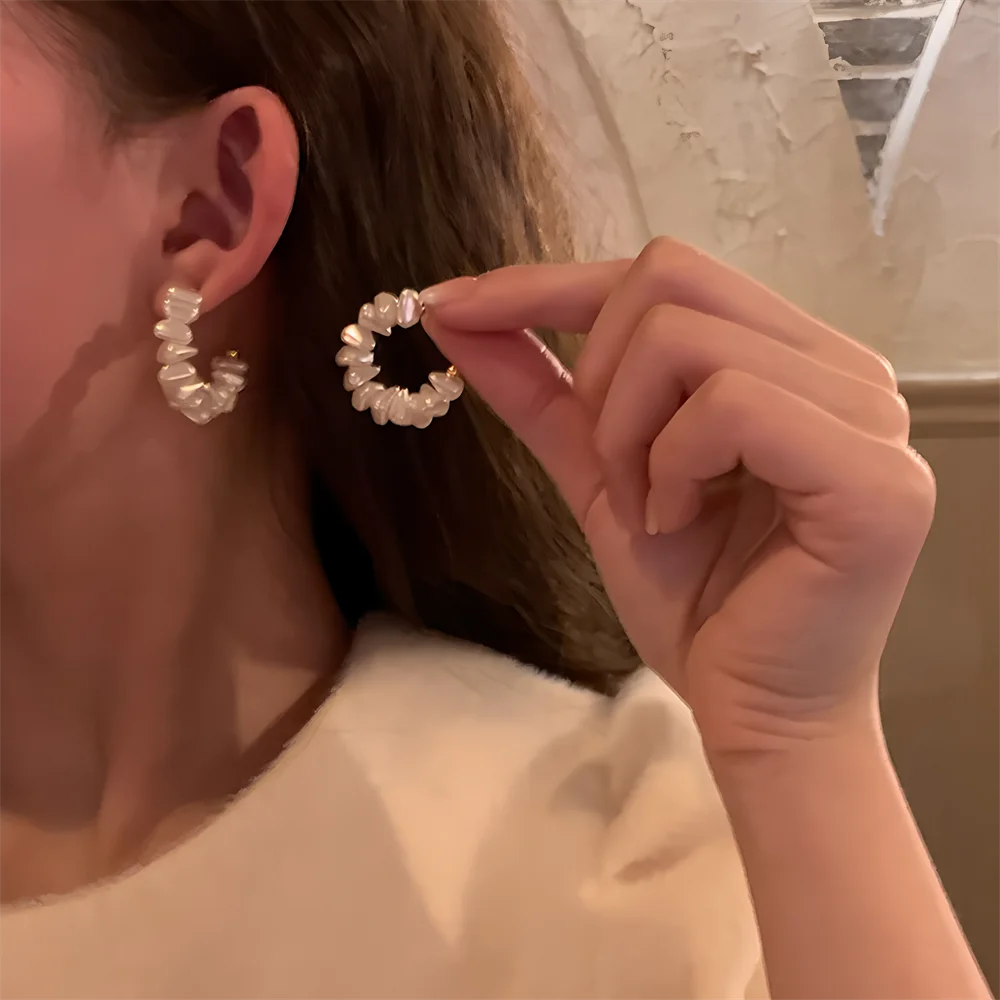 SUMENG 2025 New Trendy Jewelry: High-end Hoop Earrings for Women with Imitation Pearl C-shaped Design and Elegant Gifts