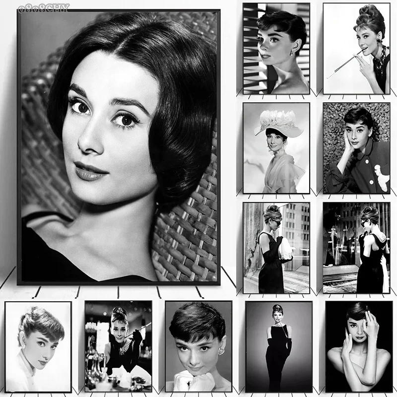 Black and White Audrey Hepburn Posters Hepburn Classic Photos Print Canvas Painting Wall Art Pictures for Home Living Room Decor