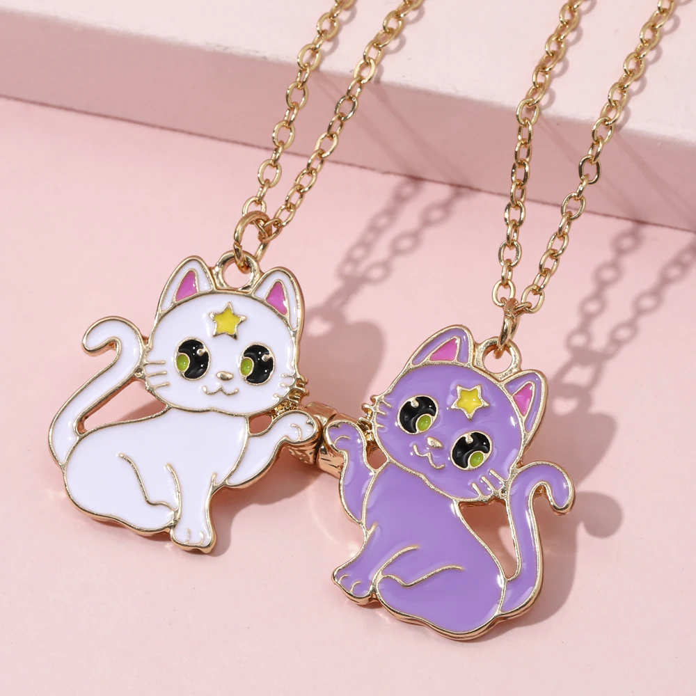 2Pcs/set Cute Cat Shape Pendant Friendship Necklace BFF Girls Best Friends Jewelry Gift for Women