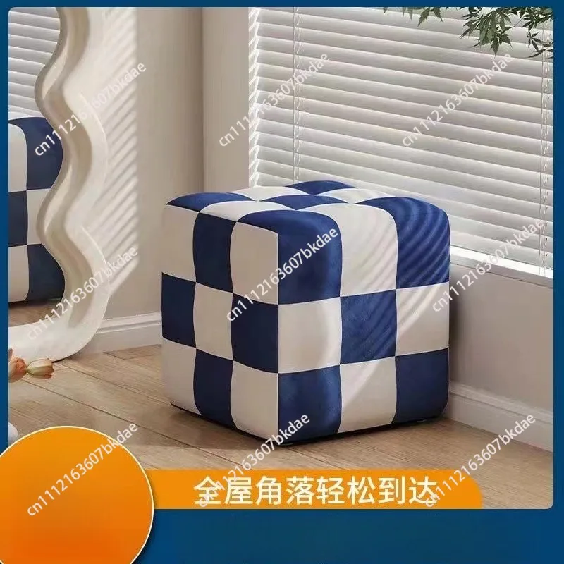 Black and White Makeup Chair Square Vanity Stool with High Elastic Cushion Shoe Bench Modern Step Seat for Girls Bedroom