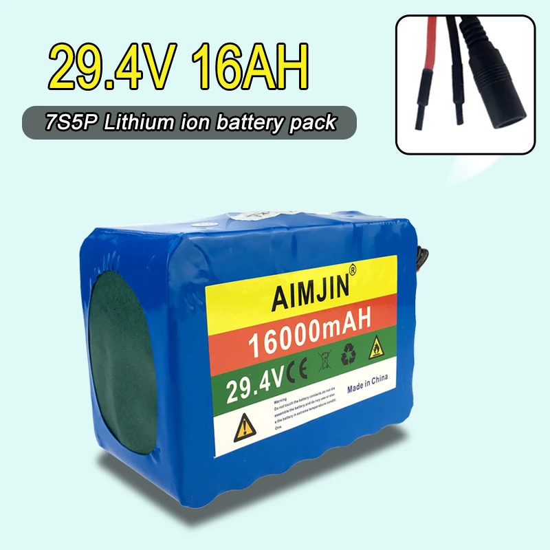 

29.4V 16000mah 18650 Li-Ion Battery Pack 7S5P 16A Built-in Smart BMS with 29.4V 2A Charger