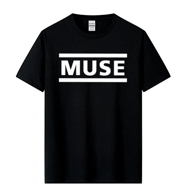 Men's High Quality 100% Cotton Letter Printed T-shirt Muse Rock Band Short-sleeved T-shirt O-neck Hip Hop Male Tops