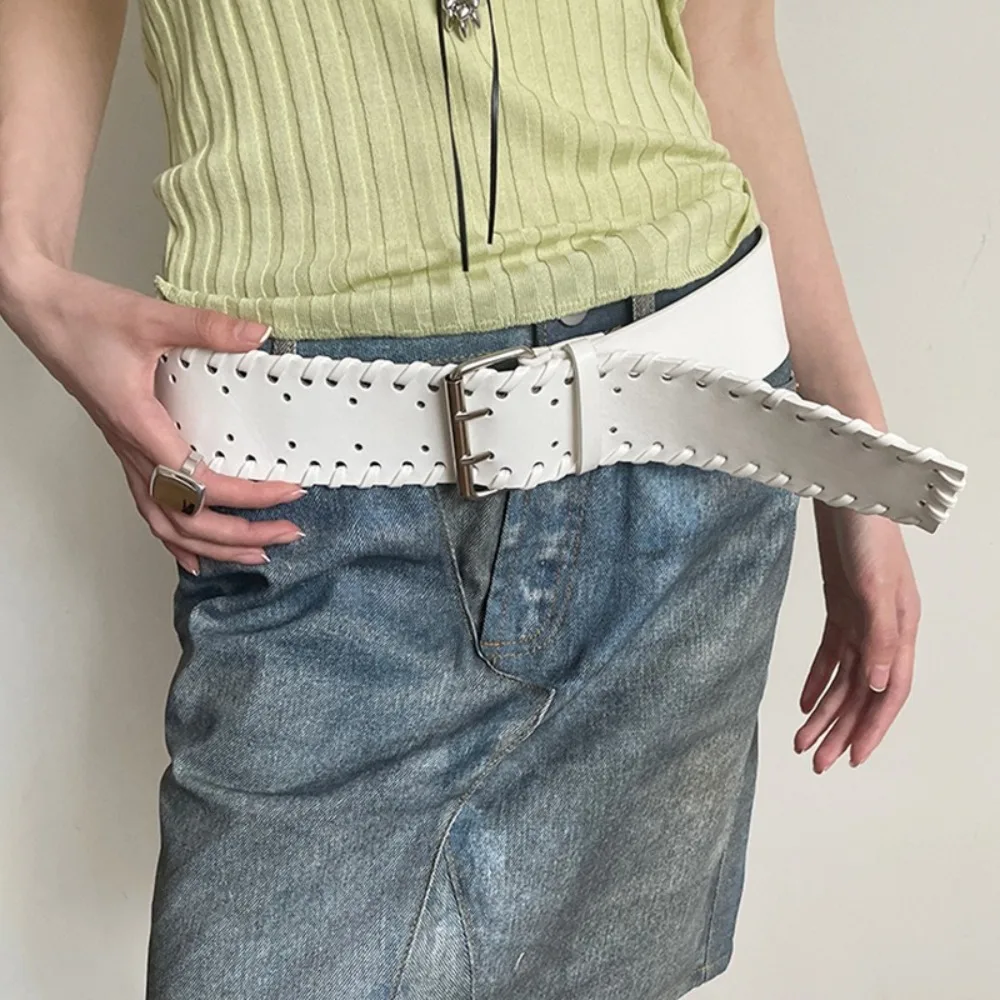 Fashion Woven PU Leather Waistband Korean Style Y2k Women Wide Belt Harajuku Waist Belt Western Cowboy Belt Women