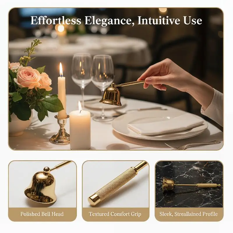 Stainless Steel Bell-shaped Candle Snuffer, Portable, With Long Handle, Non-slip, For Home Safety