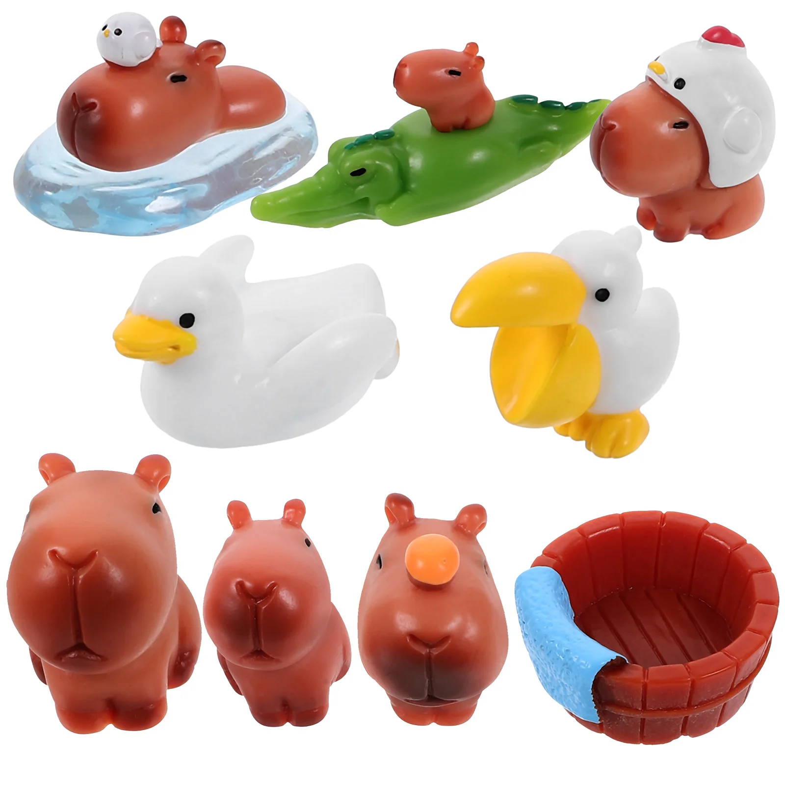 10 Pcs Mini Animals Figures Ducks Micro Landscape Capybara Decoration Statue Resin Dashboard