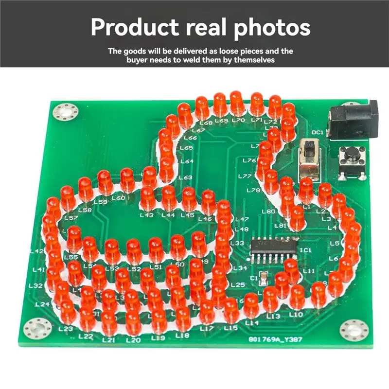 FFYY-DIY Thumb Light LED Electronic Kit 81 LED Flashing MCU STC8G1K08 Controllable PCB Soldering Practice Kit With Power Cord