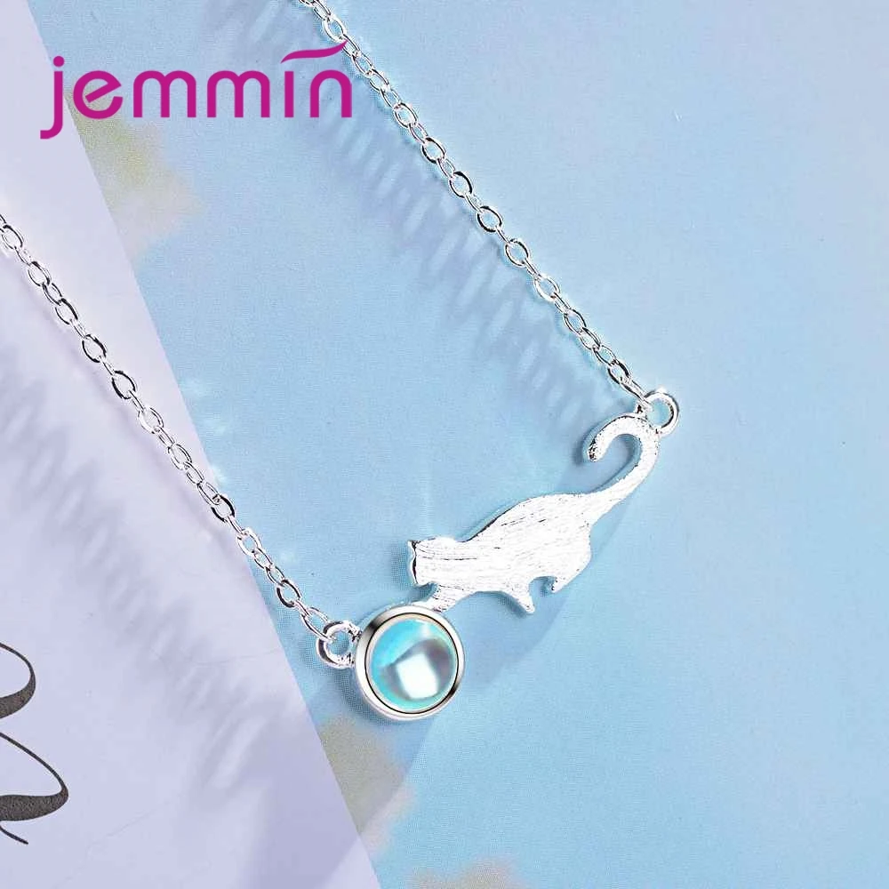 New Attractive Women Lovely Design Cat Play Ball Pendant Necklace 925 Sterling Silver Zirconia Birthday Party Jewelry
