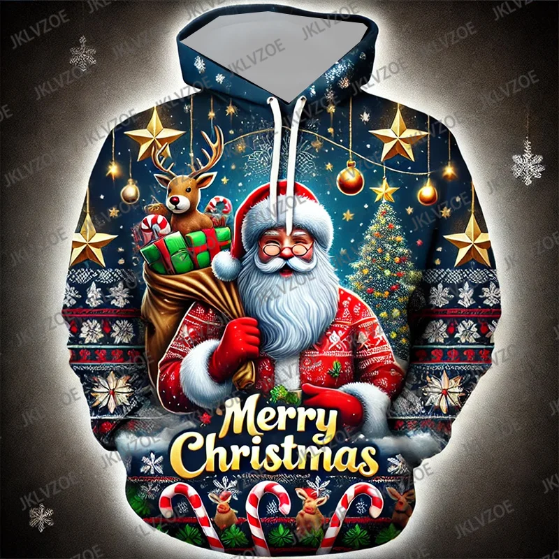 

New Fashion Santa Claus 3D Print Hoodie Casual Loose Sweatshirt For Autumn Street Harajuku Hooded Womens Clothing Christmas Gift