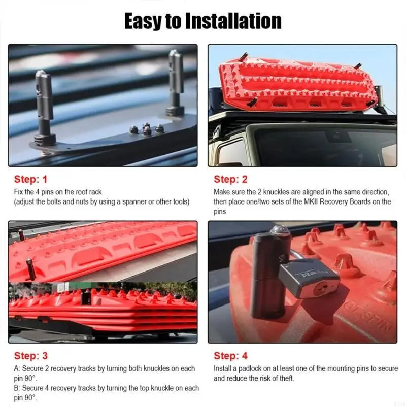 37JE Mounting Pins for MaxTrax MKII Recovery/Traction Boards, Theftproof Safety Mounting Pins Set Lockable Mounting Pins