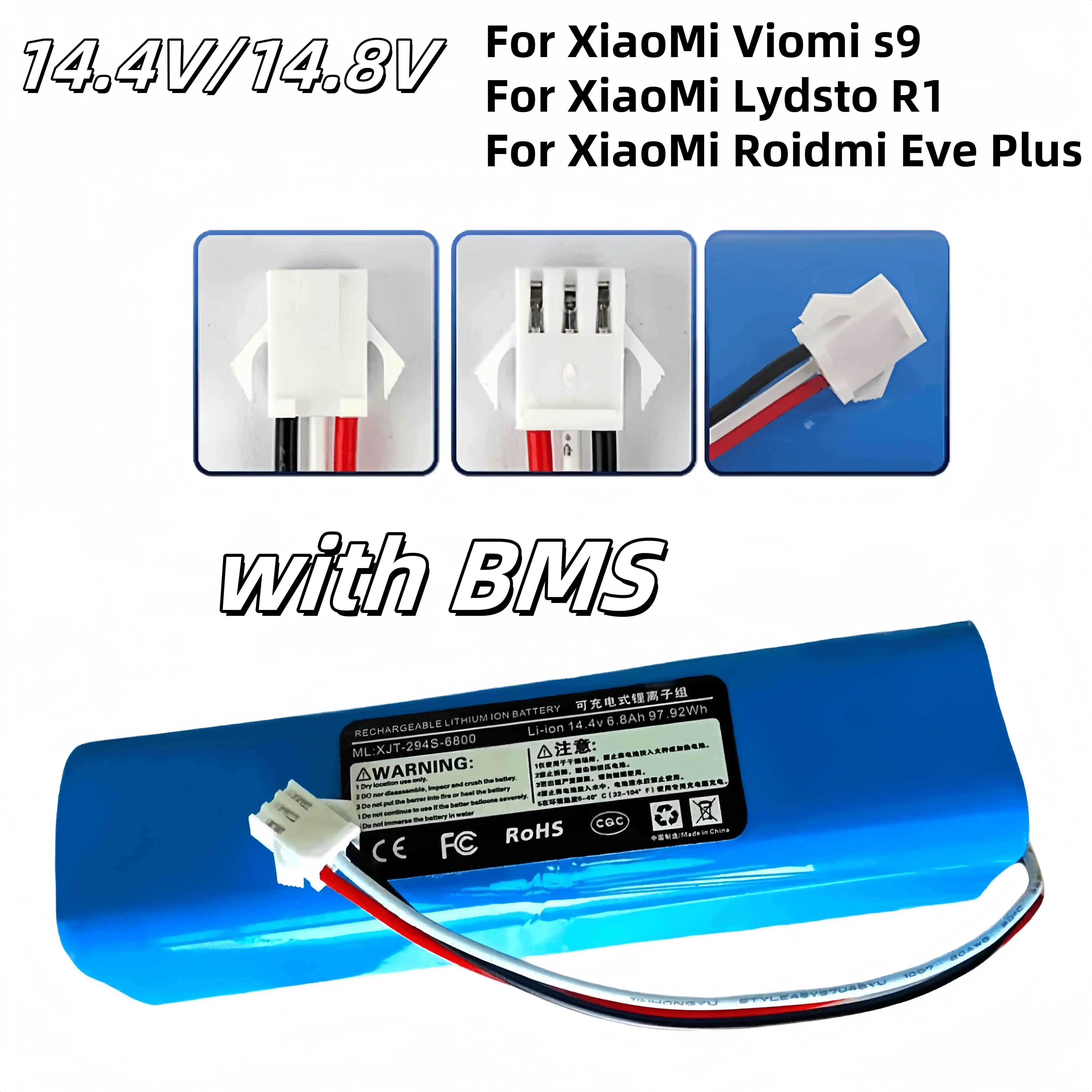 14.4V 6800mAh, Suitable for Lydsto R1, Rodmi Eve Plus, M7 Pro, M8 Pro, M9, U6, Vacuum Cleaner Original Rechargeable Batteries