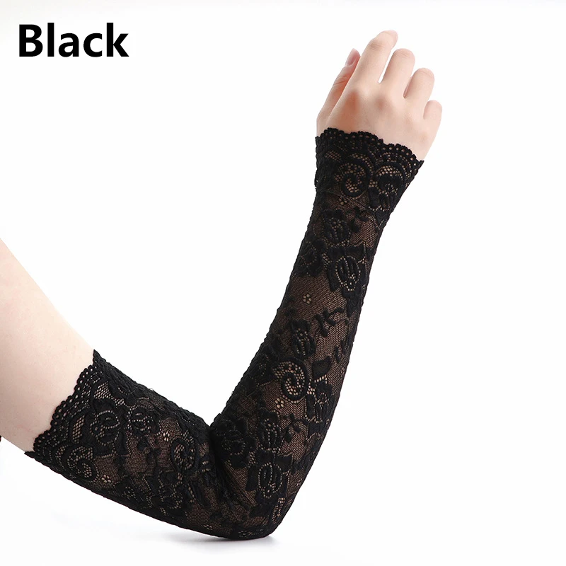 Lace Arm Sleeves for Women Long Mesh Yarn Arm Cover Sun Ultraviolet Protection Fingerless Arm Cuff