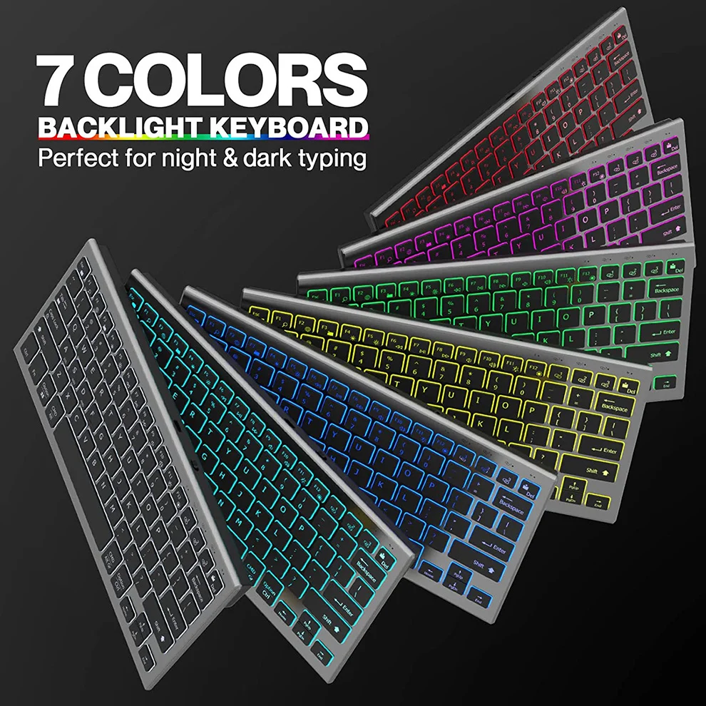 7 Colors Backlit +2.4G Bluetooth Keyboard and Mouse Comb USB Rechargeable Wireless Keyboard Mouse Set for Mac Windows Andriods