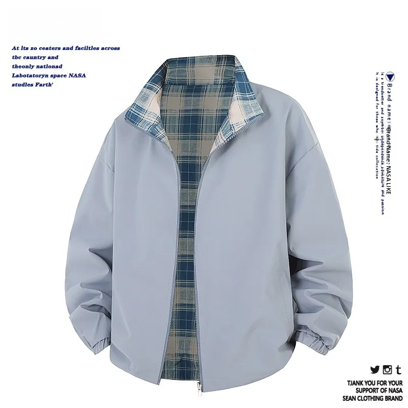 

Цвет красного вина, свободная посадка для мужчин, весна-осень, модный брендовый воротник-стойка, двусторонняя одежда, бейсбольная одежда, пара...