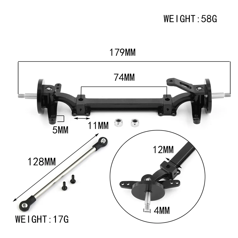 1 PCS DIY Modified Parts Metal Non-power Steering Front Axle for 1/14 Tamiya RC Truck Trailer Scania 770S R620 Actros Volvo MAN