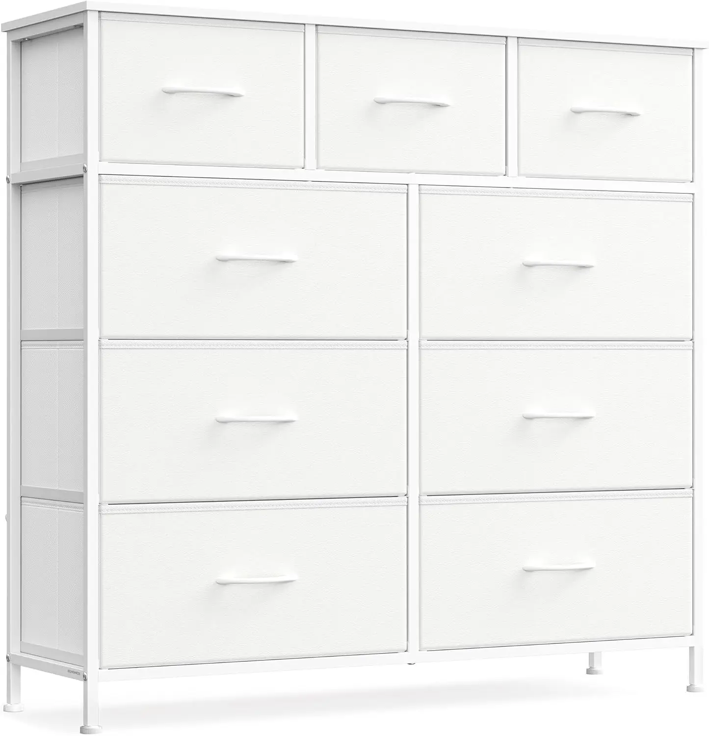 

Steel and MDF Dresser with 9 Fabric Drawers, Storage Organizer for Bedroom, Entryway, Cloud White