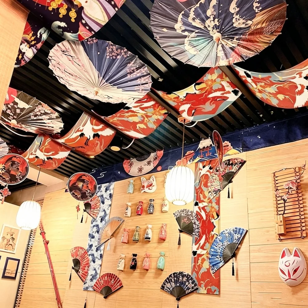 Japanese Style Ceiling Curtain for Hotpot BBQ Restaurant Oriental Zen Hanging Decor To Cover Pipeline Large Rectangular Canvas