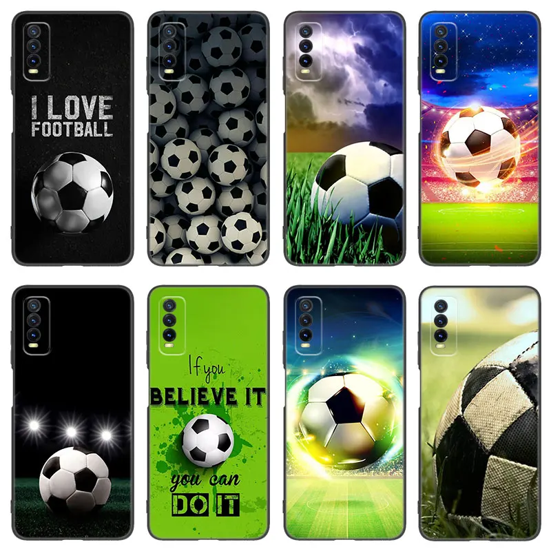 Fire Football Soccer Silicone Phone Case For V27 V30 Pro V29e Y27 Y55 Y78 5G Y02S Y15S Y17S Y21S Y33S Y76S Y16 Y22 Y35 Y36