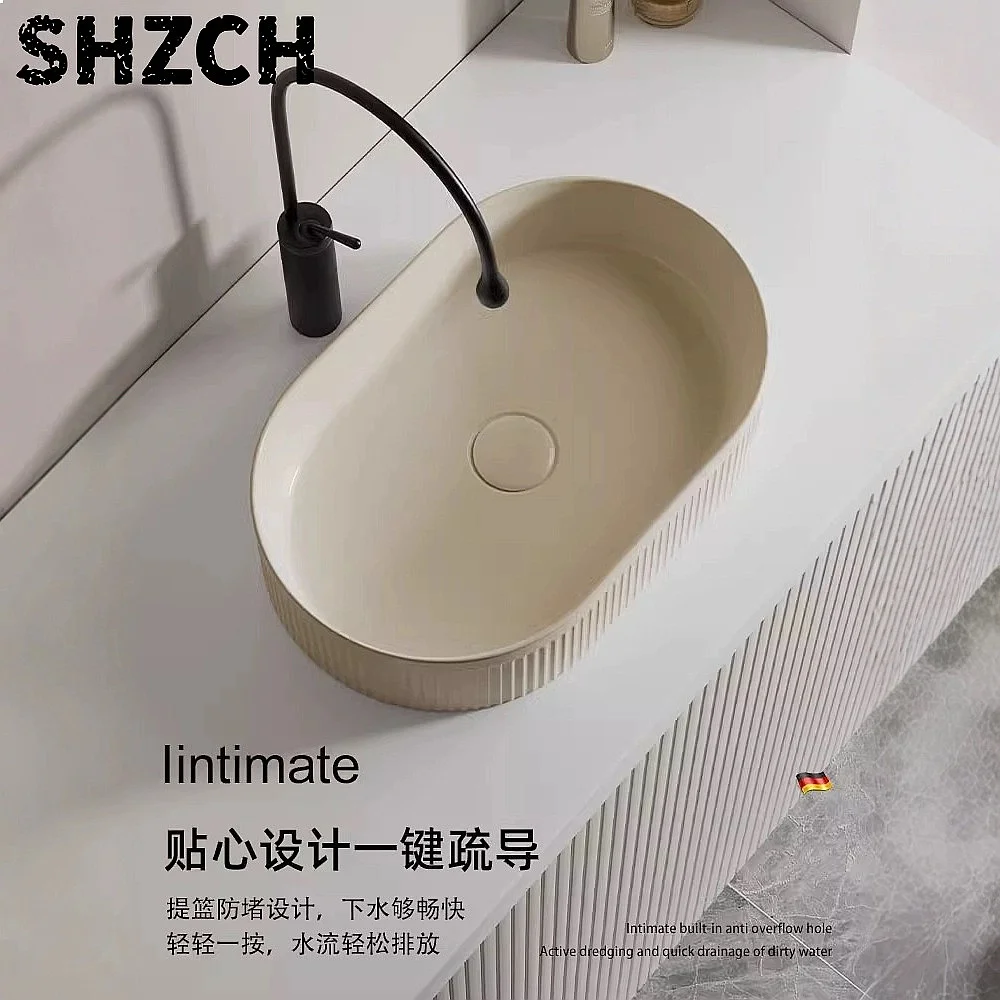 Premium Cream Wind Ceramic Wash Basin Creative Art Counter Basin Round Wash Counter Counter Basin Wash Plate Pool