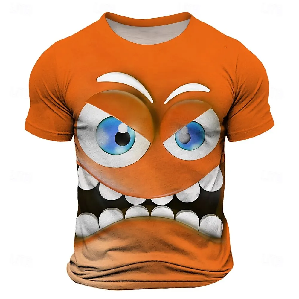 3D printed fun expression men's T-shirt personality trend cool short sleeved T-shirt loose round neck quick drying top
