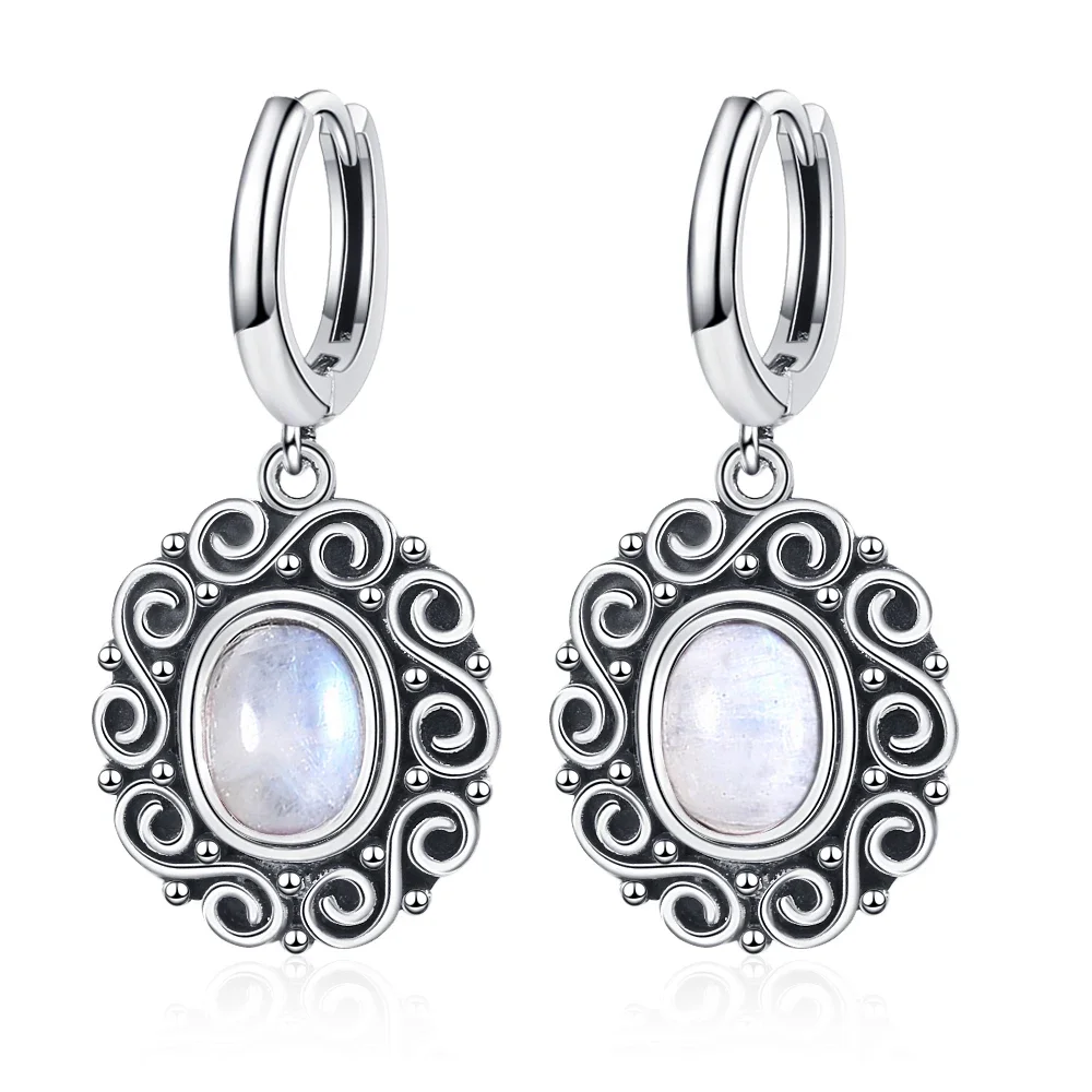 925 Sterling Silver Moonstone Brincos para Mulheres, Ametista Oval e Brinco Charoita, Arenito Azul, Presente de Casamento Jóias