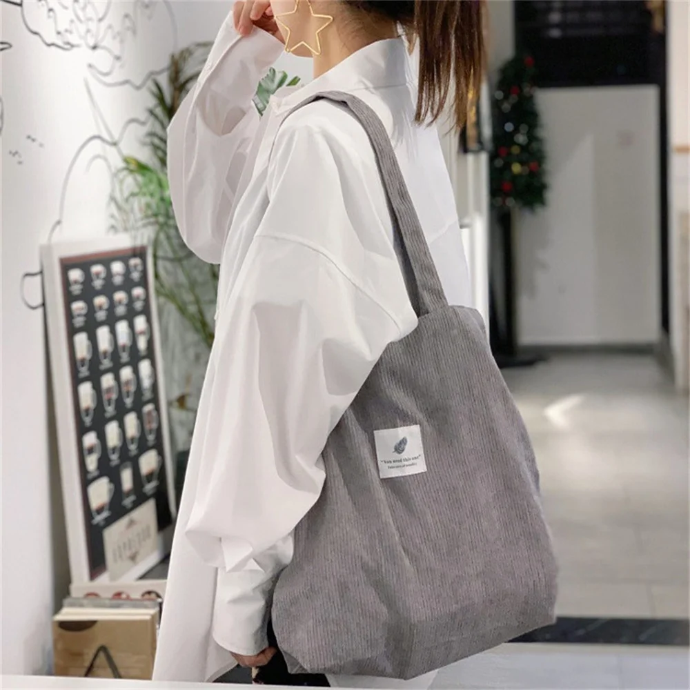 Corduroy Bag Handbags For Women Shoulder Bags Female Soft Environmental Storage Reusable Girls Small And Large Shopper Totes Bag