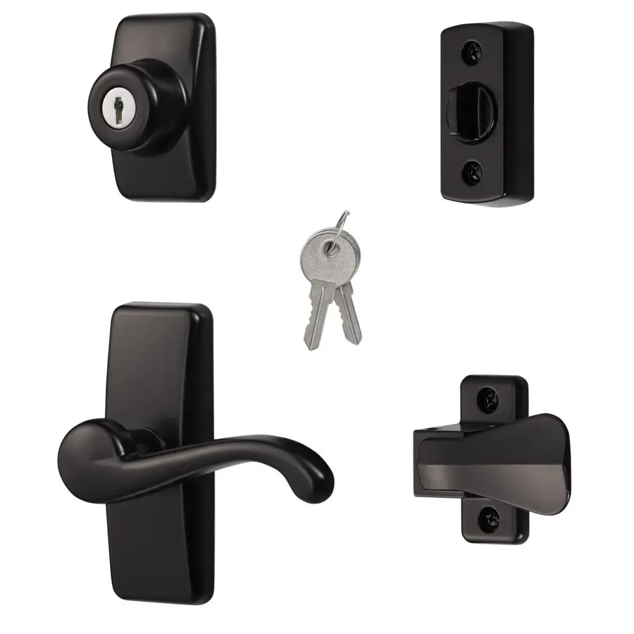 

GL Door Lever Set with Keyed Deadbolt Lock for Storm and Screen Doors, Black 4Piece Set