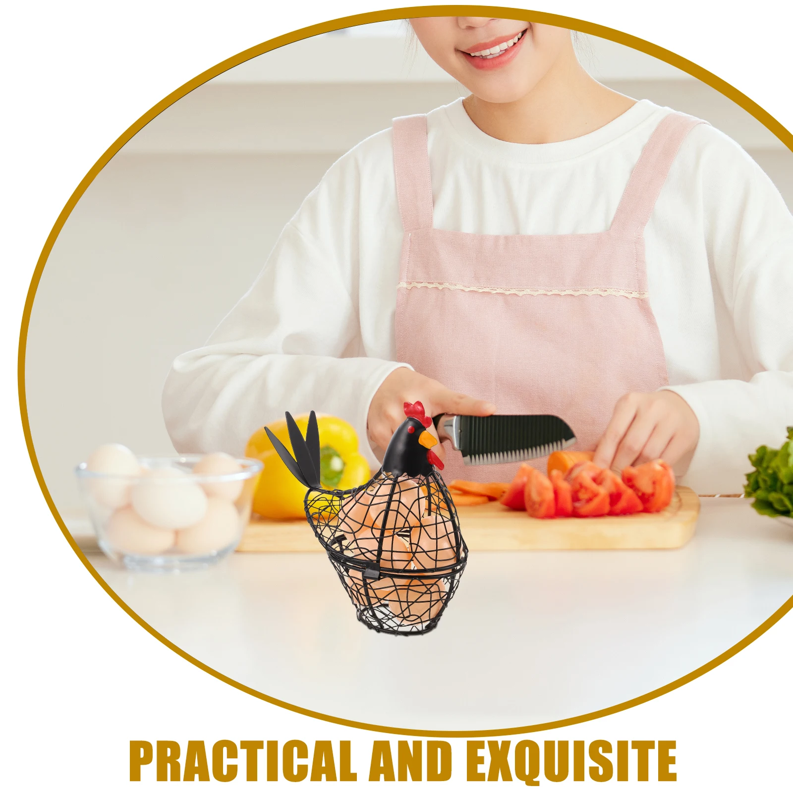 

Kitchen Egg Basket Black Wrought Iron Wire Storage Basket For Countertop Fresh Egg Organizer Mesh Holder Metal Chicken