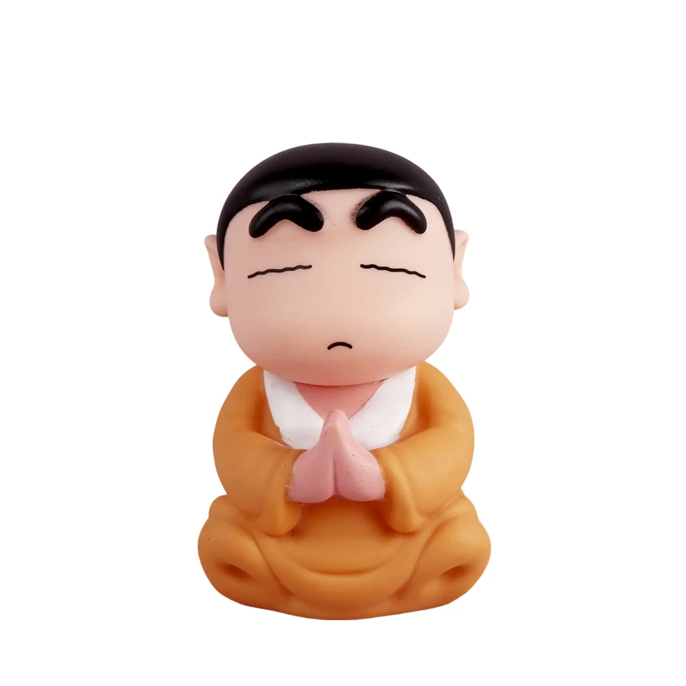 8cm Crayon Shin Chan Cos Buddha Good Luck Compassion Action Figure Funny Kawaii Doll PVC Model Toys Collection Children Gifts