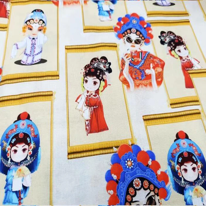 Good 100% Cotton Fabric Beautiful Actors of Chinese Peking Opera Pattern Printing Sewing Material DIY Children Clothing Fabric