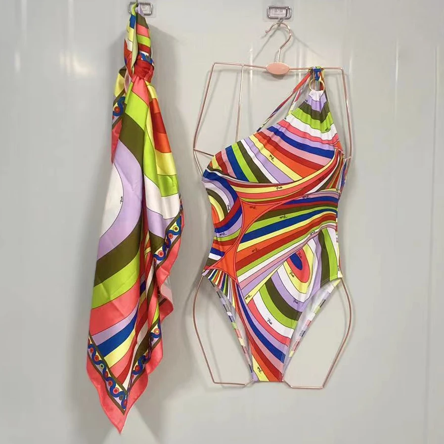 

Luxury Silk Scarf Swimsuit Italian Designer Women's Sexy Swimsuit One-Piece Suits