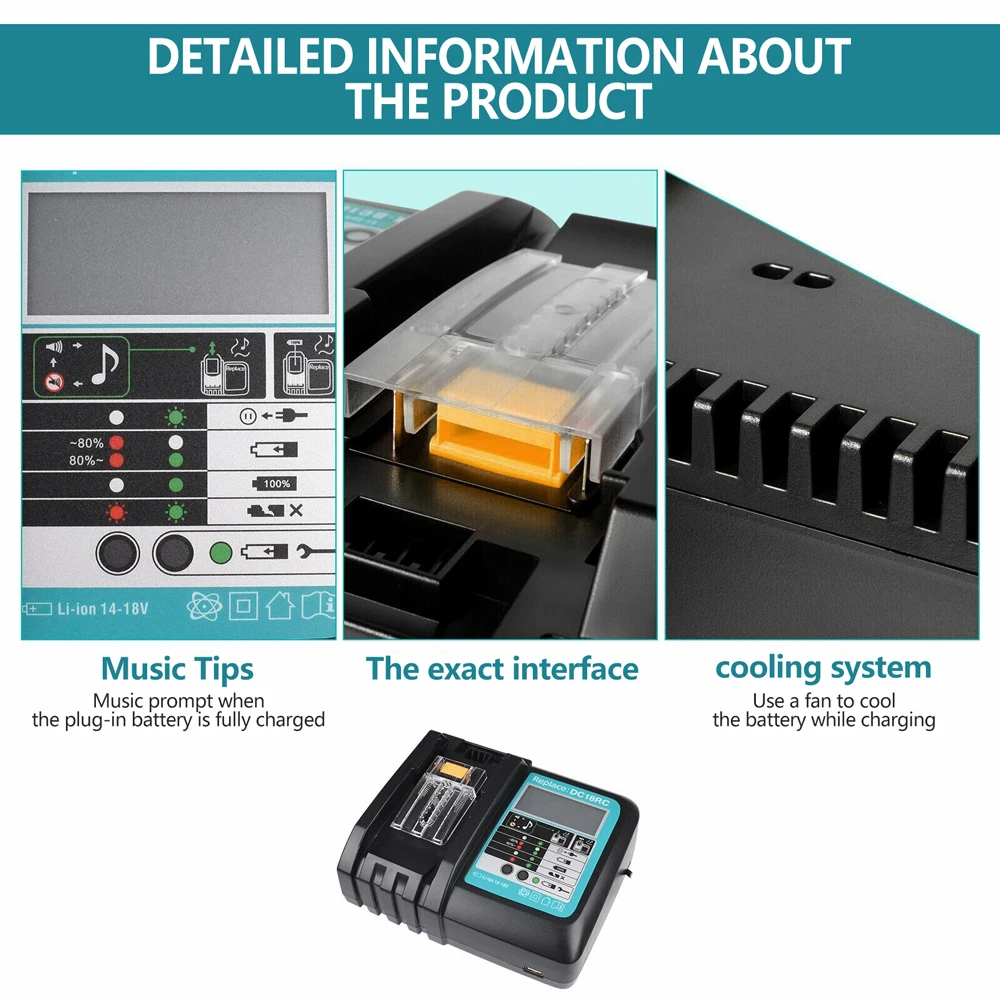Imagem -05 - Carregador de Substituição para Bateria Makita 18v Dc18rc Ficha 3a 14.4v Bl1860 Bl1850 Bl1840 Bl1830 Bl1820 Bl1415 Bl1440 Dc18rc