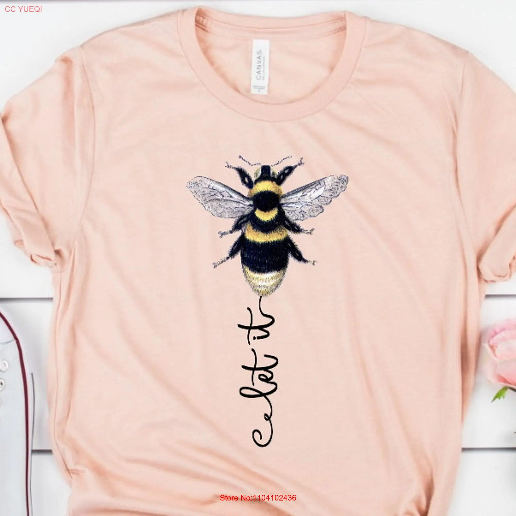 Let It Bee Bumble Positive Message Inspirational Peach Teacher Novelty T Shirt long or short sleeves