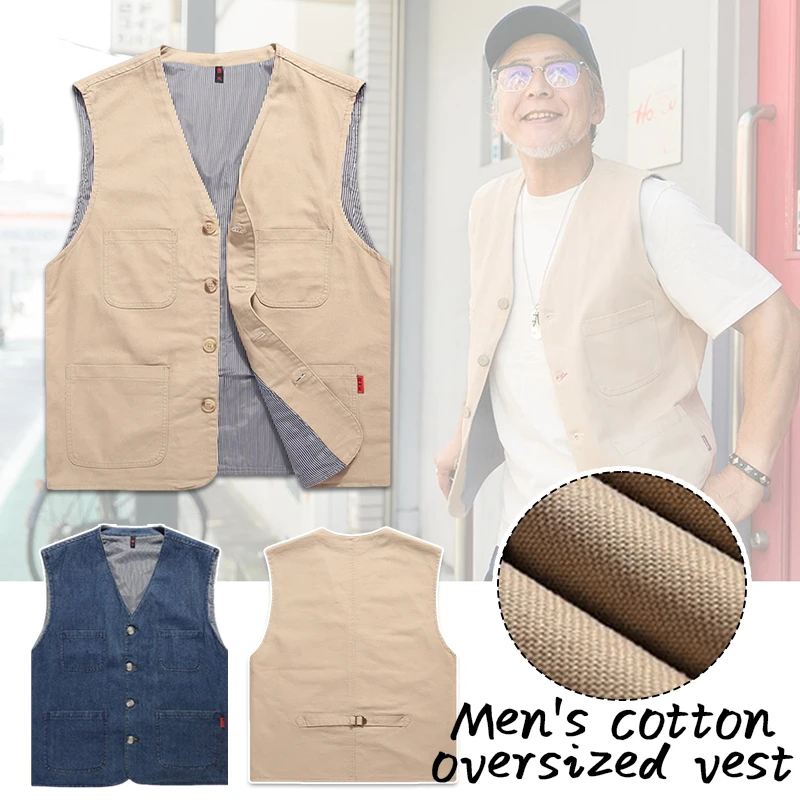 

Men Cotton Vest Casual Waistcoat Multi Pocket Tank Tops Outdoor Tactical Hiking Fishing Photography Director Sleeveless Jacket